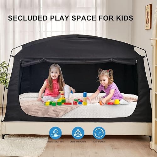 Privacy Sleep Indoor Bed Tent for Adults Kids, Portable Blackout 90% Canopy Tents with 3 Doors Breathable Mesh Windows thumbnail 6