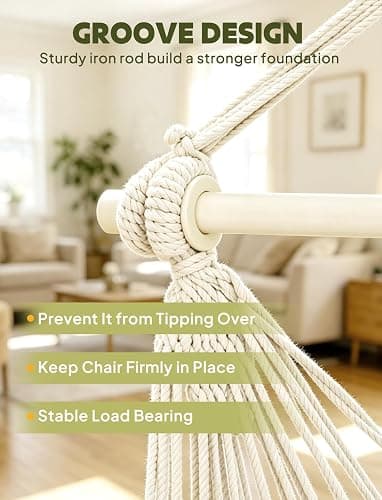 Chihee Hammock Chair Max 500 Lbs 2 Cushions Spreader Bar Strap Carabiner | Collapsible Metal Rod with Anti-Slip Grooves Portable Hanging Swing Side Pocket Macrame Bohemian Chair Indoor Outdoor Graden thumbnail 7