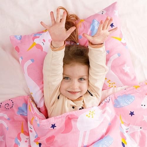 Cottonblue Toddler Pillow Set with Organic Cotton Pillowcase, Pink Unicorn, 14x19 inches, Machine Washable thumbnail 3