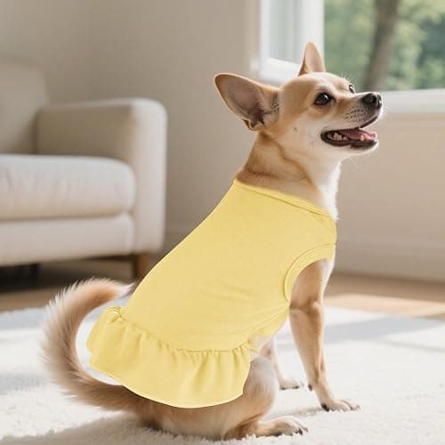 2 Pcs Dog Dresses Cat Skirt Solid Color Dog Clothes Summer Sleeveless Puppy Girl Clothes for Small Pet Dogs Cats (Yellow,Pink, Medium) thumbnail 6