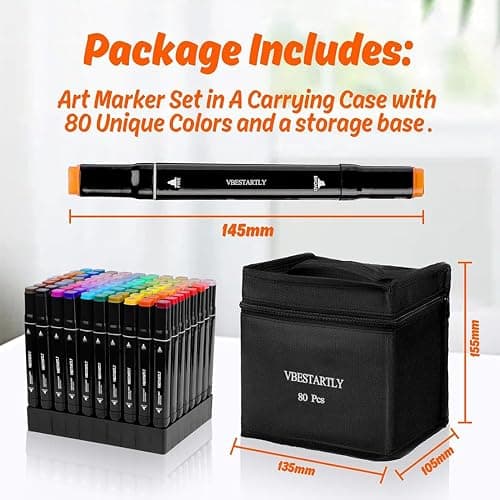 VBESTARTLY 80 Colors Alcohol Markers with Base, Permanent Dual Tip Art Markers for Adults Anime Coloring Sketch Illustrations Pefect for Gift- Refillable thumbnail 2