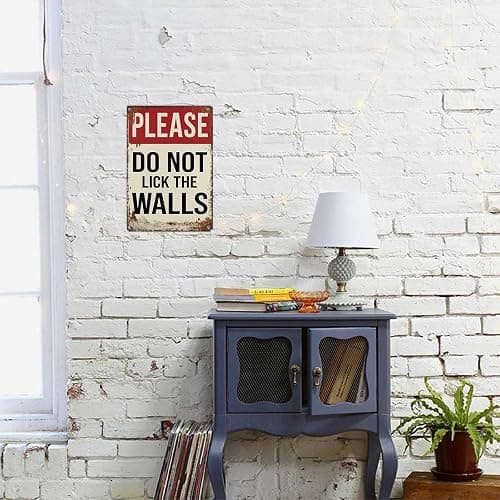 Vintage Metal Tin Sign Please Do Not Lick The Walls Posters Wall Art for Dorm Home Office Room Decor 8X12inch thumbnail 5