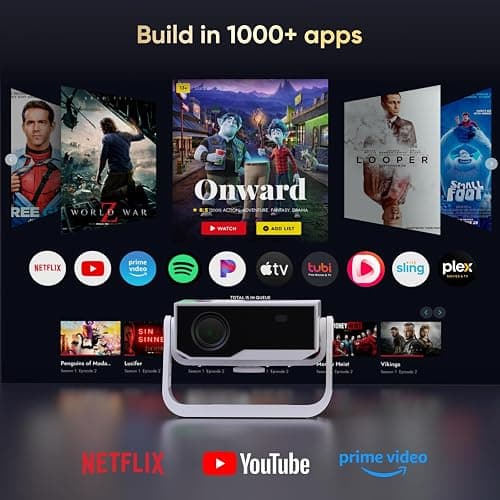Wielio 2025 Ultra Smart Projector Built-in Apps, 32000 Lumens,Full HD 4K Supported, WiFi 6 & Bluetooth 5.2, Low Fan Noise (<29.8dB), Auto Keystone, Portable Movie Projector for IOS/Android/PS5 thumbnail 3