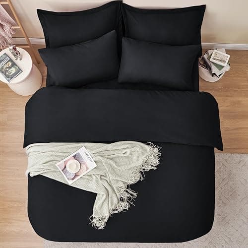 RUIKASI Black King Size Duvet Cover Sets Bedding Set - Black Duvet Cover Kingsize Bed Set with Zip, Soft Brushed Microfibre Duvet King Size Covers Set Quilt Cover with 2 Pillowcases thumbnail 2