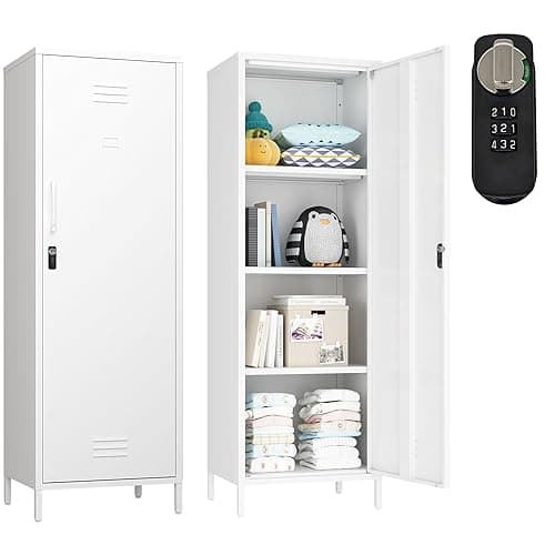 Steehoom Metal Storage Cabinet, Steel File Locker with 3 Shelves 59.06-inch high for School, Living Room, Bedroom, Office (White, H59.06'') - Image 1