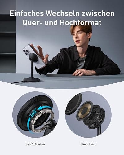 Anker MagGo kabellose Ladestation, 15W Qi2 für MagSafe, Ständer mit USB-C Kabel, Magnetisches Ladegerät für iPhone 17/16/15/14, AirPods (ohne Netzteil) thumbnail 5