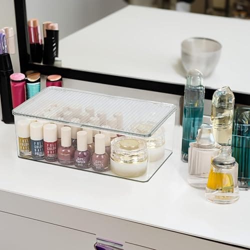 ZEXALOR Clear Plastic Storage Bin with Lid, Makeuo Holder, Fridge Organizer, Refrigerator Organizers and Storage, Small Container for Pantry, Office, Dresser, Bathroom, Kitchen, Snack thumbnail 2