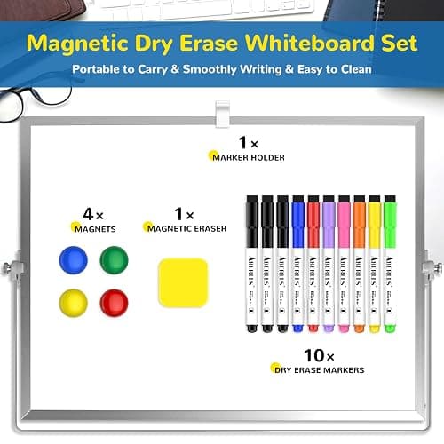 Dry Erase White Board, 16inX12in Large Magnetic Desktop Whiteboard with Stand, 10 Markers, 4 Magnets, 1 Eraser, Portable Double-Sided White Board Easel for Memo to Do List Desk Office thumbnail 4