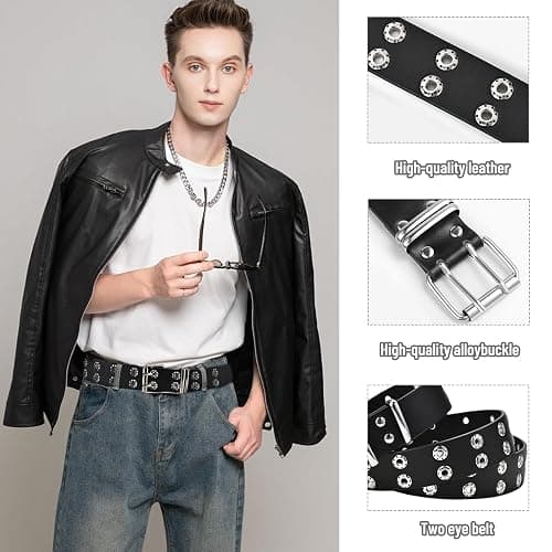 WQYILEAER 3 Pcs Studded Belt, Y2K Belt EMO Goth Belts Punk Rock with Bullet belts for Women Men thumbnail 4