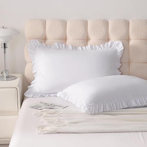 Aerlomi Ruffled Pillowcases, Standard Pillow Shams 20x26 Set of 2, Brushed Microfiber with Envelope Closure, Soft Wrinkle-Resistant, White thumbnail 3