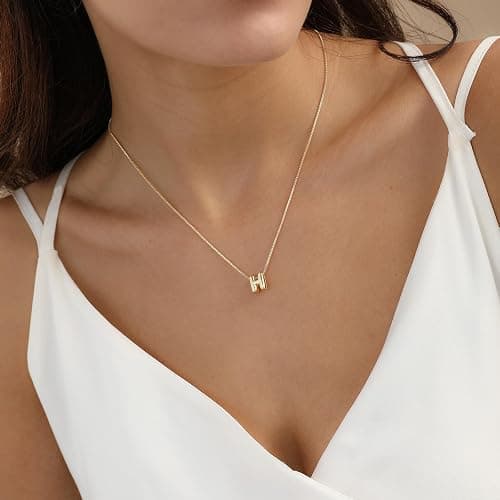 MARYLAX Bubble Gold Letter Necklace for Women, 14k Gold Plated Balloon Initial Necklace, Dainty Gold Necklace for Women, Personalized Bubble Pendant Name Necklace, Fashion Accessories Trendy Jewelry thumbnail 4