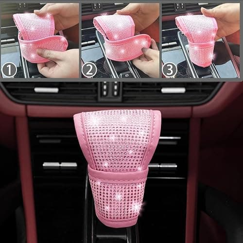 NBTEPEM 30 Pcs Pink Bling Car Accessories Set for Women, Pink Steering Wheel Cover Set, Bling Console Cover, Seat Belt Cushion, Shift Knob Cushion, Cup Coaster, Rhinestone Car Hanging Accessories thumbnail 6