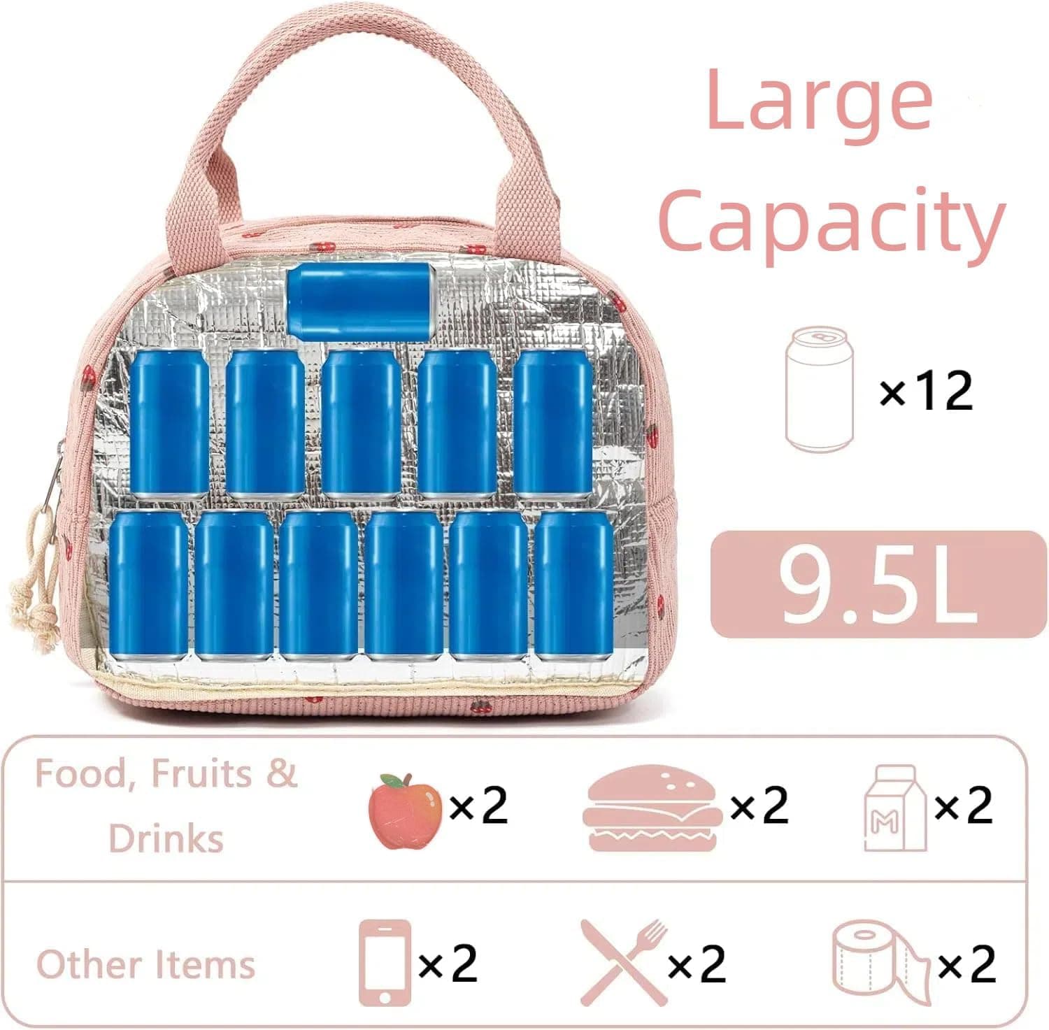 Lylilidy Insulated Lunch Bag Women, Large Pack Lunch Bags, Lunch Bags Cooler Tote for Kids, Leakproof Ladies Bento Bag for Work, School, Picnic (Pink Flower) thumbnail 4