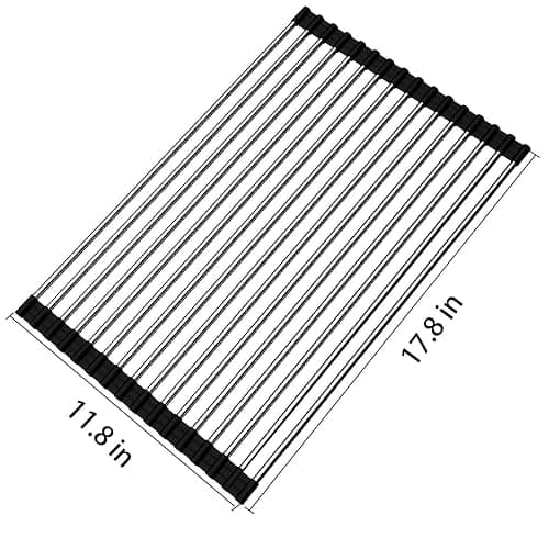 Ahyuan Roll up Dish Drying Rack Over The Sink Kitchen Roll up Sink Drying Rack Stainless Still Portable Drainer Foldable Dish Rack (Black, 17.8''X11.8'') thumbnail 3