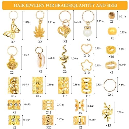 236PCS Gold Hair Accessories Set: Jewelry, Charms, Rings and Cuffs for Braids, Dreadlocks, Loc Styles and Rave Hair Styling thumbnail 6
