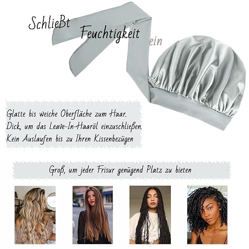 FOLAI 1 Stück Schlafmütze Satin Bonnet Nacht Schlaf Mütze Verstellbare Schlafkappe Kopfbedeckung Weiche Kopfhaube Schlafhaube Seide mit Gummizug für Damen und Mädchen（Schwarz） thumbnail 5