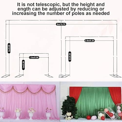 kunghei 10ftx20ft Portable Pipe and Drape Backdrop Stand for Parties Wedding Stage Decoration Photo Photoshoot, Curtain Frame Stand Studio Photography Background Support System Trade Show Display - Type1: 6m/20ft Long-Silver(Not Adjustable) thumbnail 3
