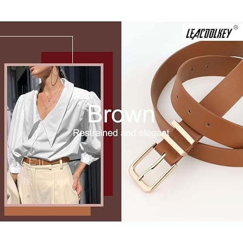 LEACOOLKEY 3 Pack Women's Leather Belts for Jeans Dress Pants Fashion Ladies Leather Belts with Gold Buckle thumbnail 2