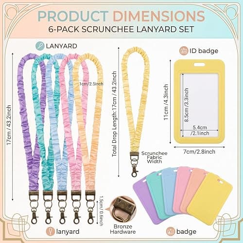 Droxurenth 6PCS Teacher Scrunchie Lanyard with ID Badge Holder for Women | Cute Retractable Neck Lanyard for Nurses School Office, Back to School Gift thumbnail 2