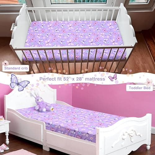 JISEN Baby Crib Sheets Soft Breathable Butterfly Fitted Crib Sheets Baby Sheet for Standard Crib and Toddler Mattress Bed Sheets for Crib for Boys Girls Neutral 52x28 Inch thumbnail 7