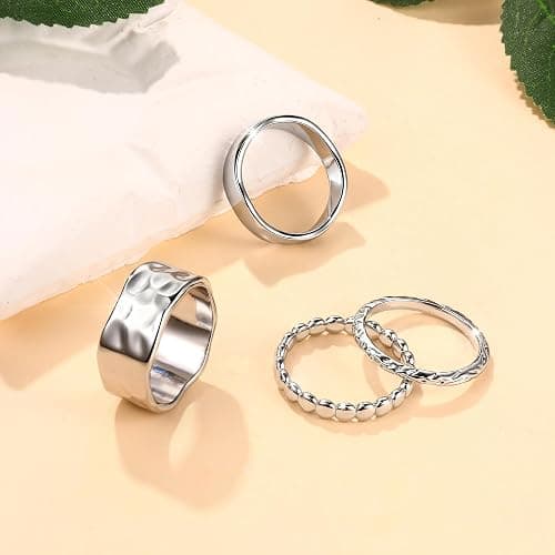 Fansilver Stackable Chunky Gold Rings for Women Non Tarnish Dainty 14K Gold Plated Stacking Thumb Rings Set Trendy Gold Wedding Band Ring Size 5-11 thumbnail 6