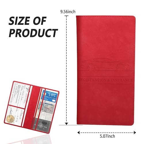 Car Registration and Insurance Holder,PU Leather Car Glove Box Organizer Car Document Holder for ID,Driver's License,Universal Car Organizer Car Accessories for Women/Men (Red) thumbnail 2