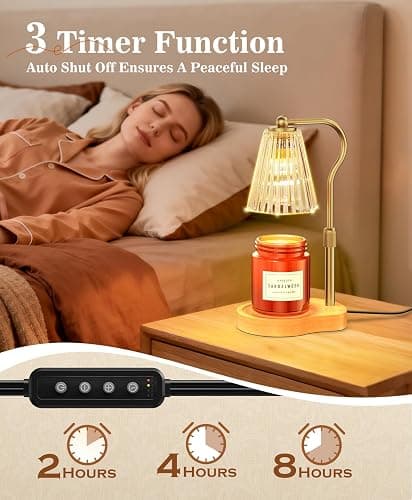 Candle Warmer Lamp, Wax Melt Warmer with 2 Bulbs for Scented Jar Candles, with Timer Dimmer Adjustable Height, Home Decor Gift for Girl Friend Mom Sister Women, No Flame No Smoke Warming Light, Amber thumbnail 5