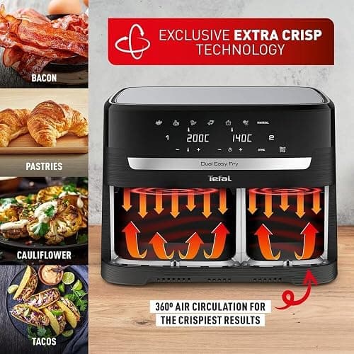 Tefal Easy Fry Dual Zone Digital Air Fryer, 2 Drawers, 8.3L, 8in1, Air Fry, Extra Crisp, Roast, Bake, Reheat, Dehydrate, 6 Portions, Non-Stick, Dishwasher Safe Baskets, Black & Metal EY901840 thumbnail 5