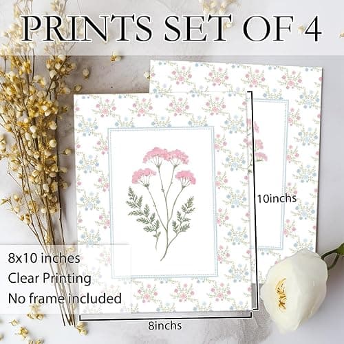 laveliabel Pink Vintage Floral Wall Art Prints Set of 4 Unframed, Chinoiserie Wall Decor, Floral Room Decorations, Pastel Pink Grandmillennial Poster Prints for Girls Room Dorm Decor 8x10inches thumbnail 6