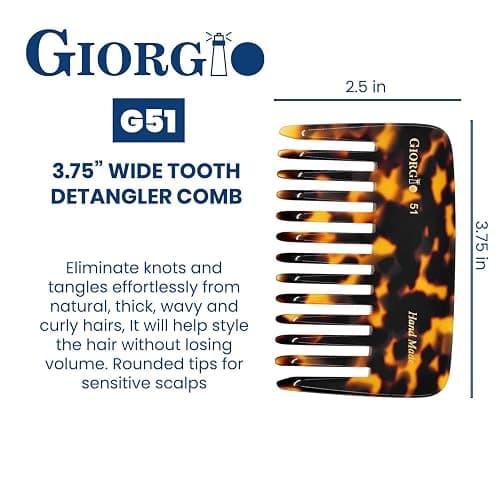 Giorgio G51 TY small Travel Purse Hair Detangling Comb, Wide Teeth Pocket Comb for Thick Curly Wavy Hair. Handmade of Cellulose, Saw-Cut Hand Polished thumbnail 3
