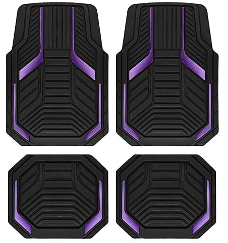 PIC AUTO Heavy Duty Rubber Floor Mats, Purple Aluminum Film Car Mats Set, Front and Rear Car Mats with Anti-Slip Backing, All Weather Protection, Trim-to-Fit for Automotive SUV, Sedan, Van - Image 1