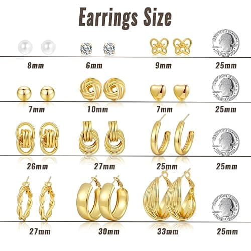 12 Pairs Chunky Gold Hoop Earrings for Women Trendy, Gold Plated Lightweight Hypoallergenic Stack, Thick Open Twisted Huggie Hoops Earring Set thumbnail 6