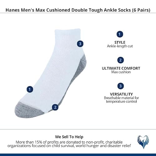 Hanes Men's Max Cushioned Ankle Socks, Multipacks thumbnail 3