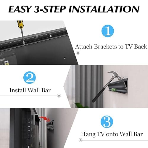 No Stud TV Wall Mount, Drywall Studless TV Hanger No Damage, No Drill, Non Screws, Dry Wall Flat Screen TVs Easy Install Bar Bracket fits VESA 12-55 inch TVs up to 99 lbs, Include Hardware Levels thumbnail 4