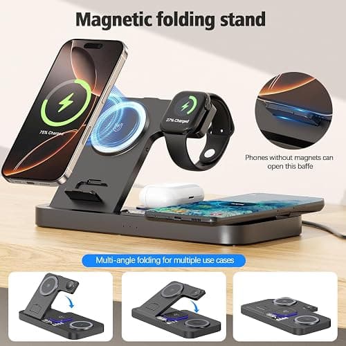 YiJYi 2025 Upgrade Wireless Charger, 6 in 1 Charging Station,30W Wireless Charger with Clock & 7-Color Night Light,Dual Phone Charger for iPhone 16/Samsung Galaxy,for AirPods for Apple Watch thumbnail 6