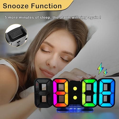 Seutgjie Horloge Murale Numérique Digitale Réveil Lumineux LED 14 RGB Couleur 12/24 Heures Mode Veille avec Télécommande Décoration Bureau Gaming Chevet Noir thumbnail 8