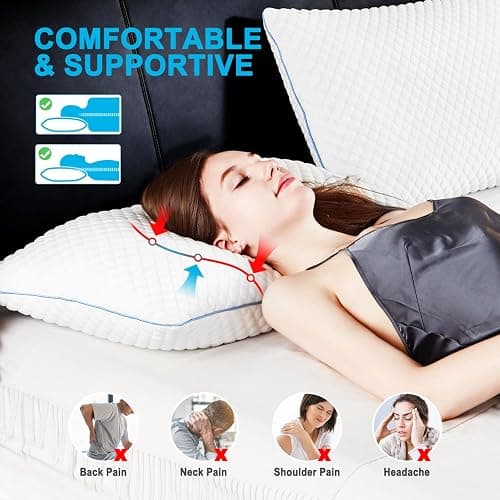 VVZ Cooling Shredded Memory Foam Pillows King Size 2 Pack, Adjustable Firm Bed Pillows for Side Back Stomach Sleepers, Luxury Gel Pillow for Hot Sleepers with Breathable Washable Cover thumbnail 2