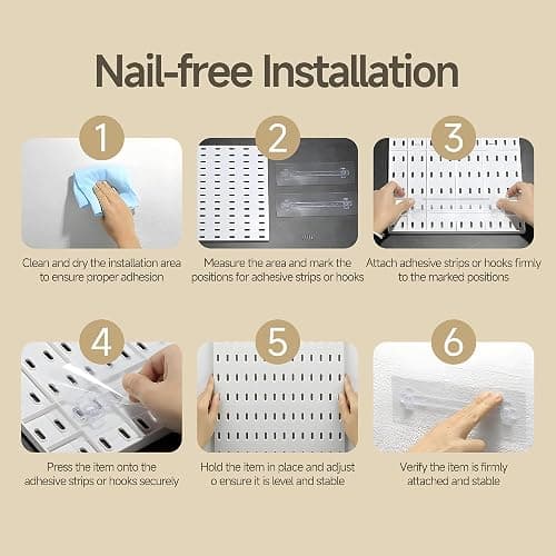White Plastic Pegboard with Hooks Accessories, Wall Mounted Tool Organizer for Garage, Home, Office, Durable Perforated Peg Board (2 Boards -8 Accessories) thumbnail 4