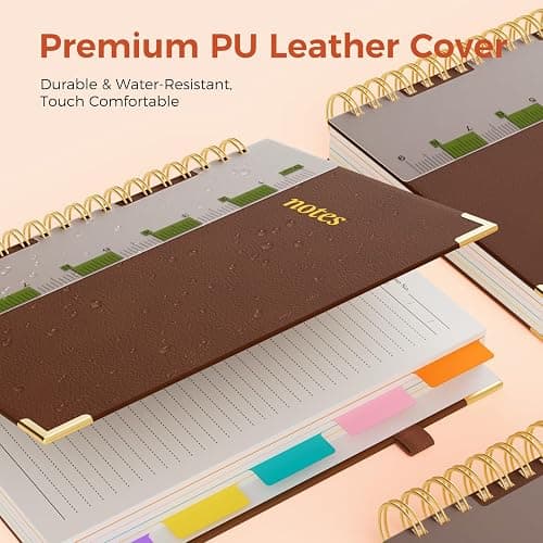 XYark Line Hardcover Spiral Notebook with Removable Dividers Tabs & Ruler, 5 Subject Notebook College Ruled, 300 Page, Large 8"x10" B5 Notebooks for Work School, Lined Journal for Women & Men, Brown thumbnail 2