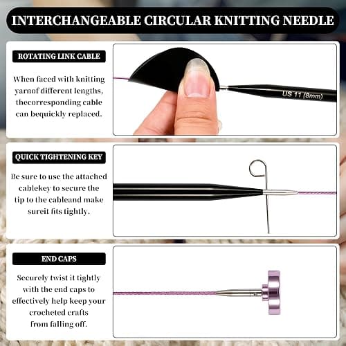 Froggod 4.53-inch (11.5cm) Interchangeable Circular Knitting Needles Set Aluminum US Sizes 2.5, 4, 5, 6, 7, 8, 9, 10, 11 with Interchangeable Knitting Needles and Cables, Accessories and Case, 9 Pairs thumbnail 3