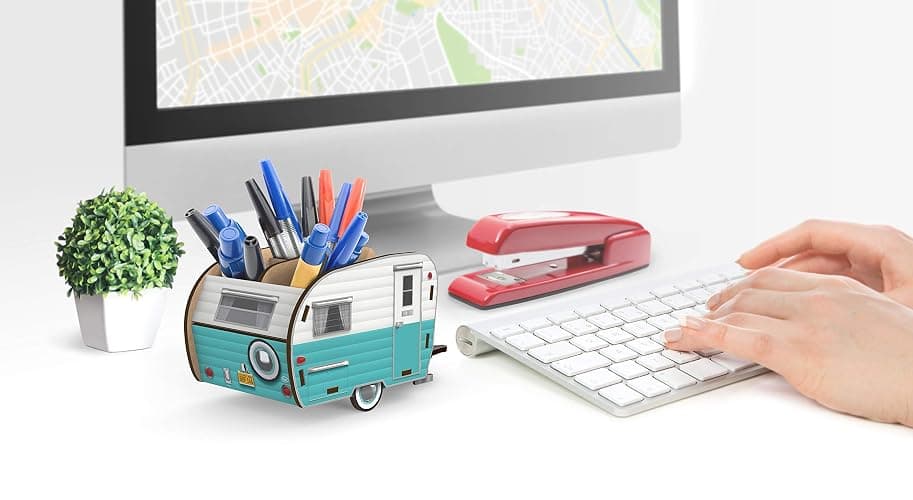 Genuine Fred HAPPY CAMPER Vintage Camper Pencil Holder, White and Blue, Retro Desk Organizer- Great Gift for Coworkers and Travel Enthusiasts - Functional Desk & Cubicle Accessory thumbnail 3