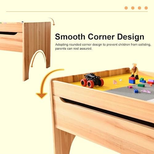 BIRASIL Wooden Kids Activity Table with Storage, Multi-Purpose Sensory Table for Children, Play Table Compatible with Building Block Board for Preschool Toddler Boy & Girl (Classic-with Drawer) thumbnail 4