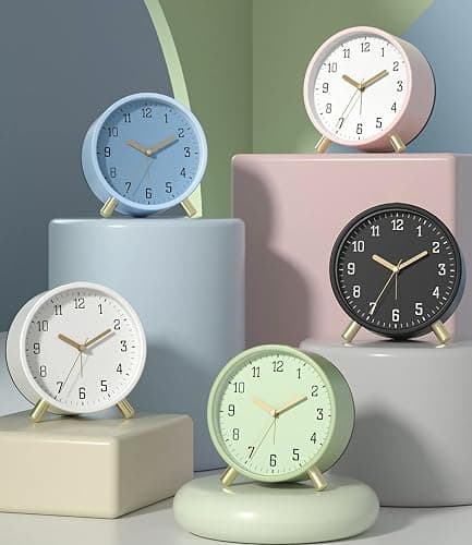 SHISEDECO Alarm Clock with Backlight, 4.5 inches Bedside Analog Non-Ticking Silent Small Deskclock with Arabic Numerals, Battery Operated Round Tableclock for Living Room, Bedroom (White) thumbnail 7