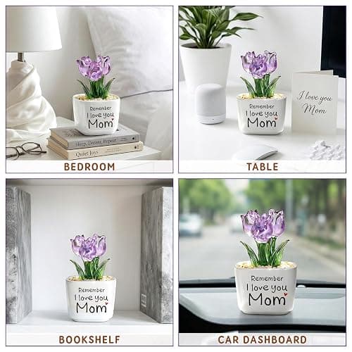 Birthday Gifts for Mom from Daughter Son - Mini Purple Glass Tulip | Remember I Love You Mom - Mom Birthday Gifts for Mothers - Collectible Flower Figurine thumbnail 6
