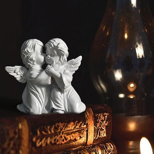 OwMell Little Angel Statue Figurine, Resin Cherub Statue Sleeping Angle Sculpture, Remembrance Healing Sympathy Gift for Memorial, Shelf Home Living Room Desktop Office Decoration - Hugging Angels - Image 1