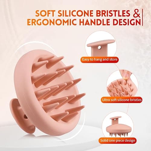 BEAUTLOHAS. Silicone Scalp Massager Shampoo Brush for Shower, Scalp Scrubber with Soft Bristles for Hair Growth & Dandruff Treatment, Wet Dry Hair Massager for All Hair Types of Women (Pink) thumbnail 3