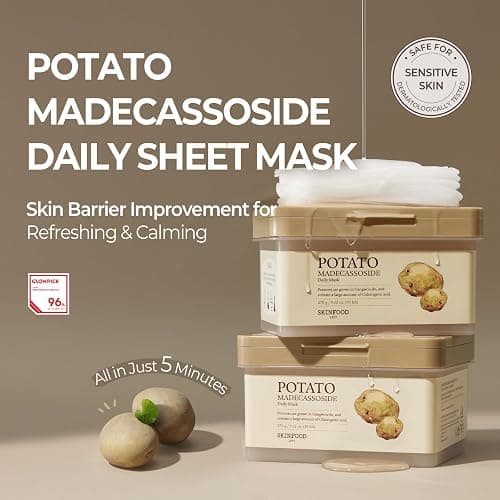 SKINFOOD Potato Madecassoside Daily Sheet Mask, Korean 5-Minute Quick Skincare Hack, Soothing & Skin Barrier Face Mask for Damaged Skin, Bulk Pack (30EA) thumbnail 2