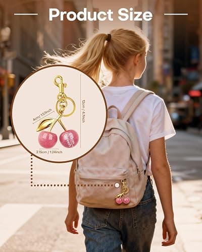 NEGTTE Keychain Cherry Bag Charms - Adorable Key Chains Women Cute for Handbags & Car Keys | Fashion Gift for Women thumbnail 2