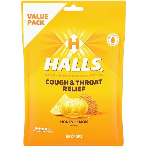 HALLS Relief Honey Lemon Cough Drops, Economy Pack, 80 Drops | No Synthetic Dyes - Image 1
