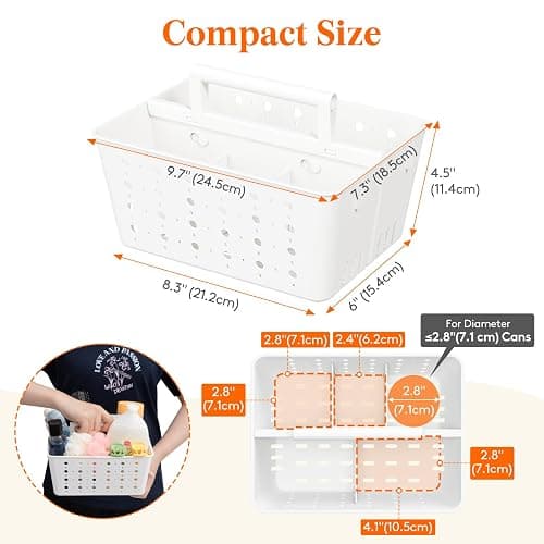 Lifewit Shower Caddy Portable, Plastic Bathroom Organizer with Handle and Holes, Hard Cleaning Basket for Toiletry Storage, College Dorm Essentials, White, 1 Pack thumbnail 3